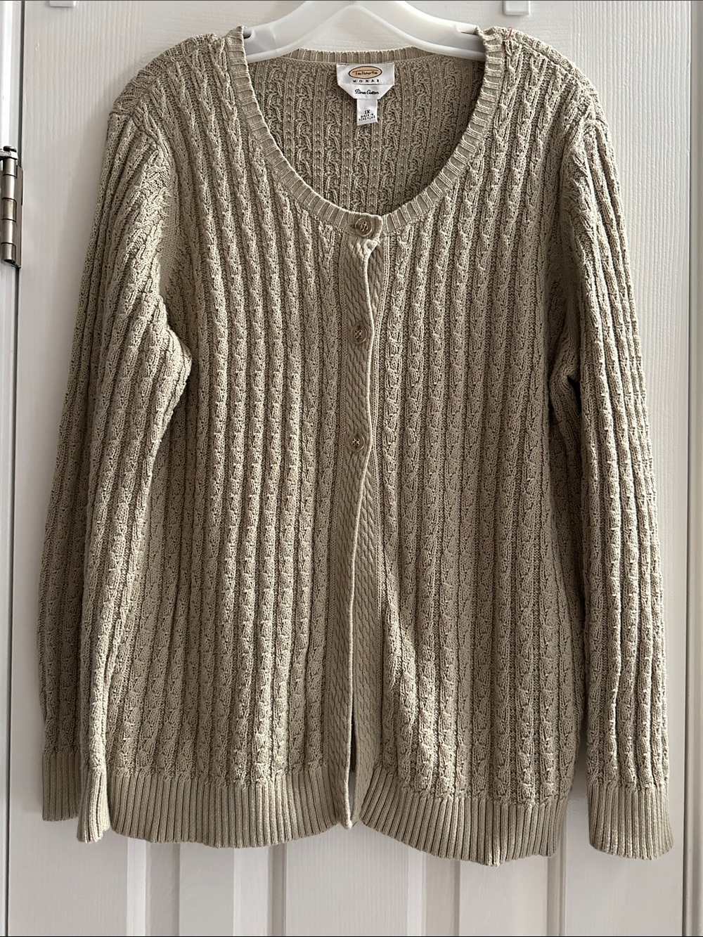 Y2K 2000s Talbots Cable Knit Button-Front Cardigan Pima Cotton 1X Academia